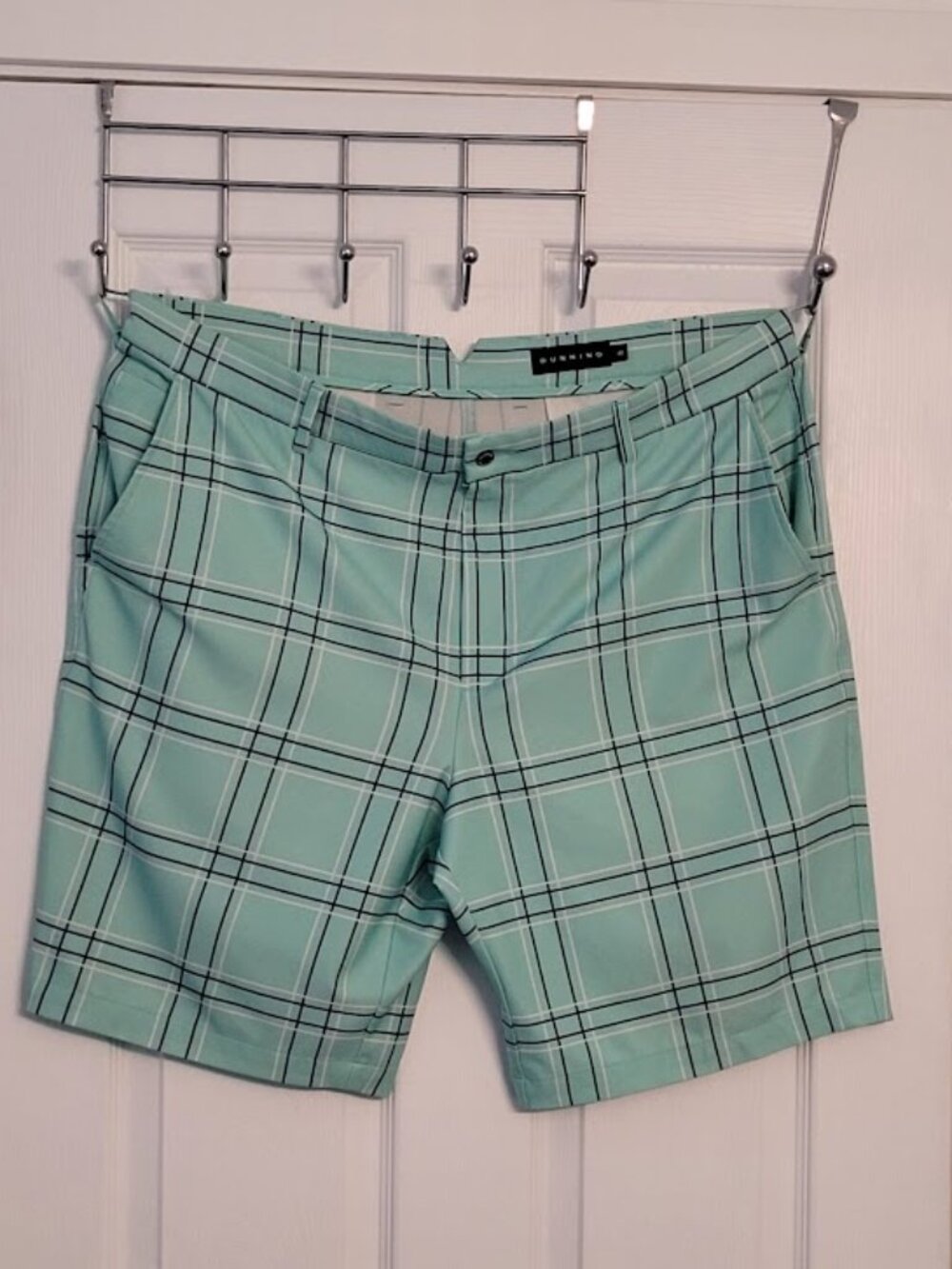 Dunning Men's Mint Green Plaid Golf Performance stretch Casual Shorts-40"Waist